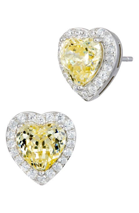 Cubic Zirconia Heart Halo Stud Earrings