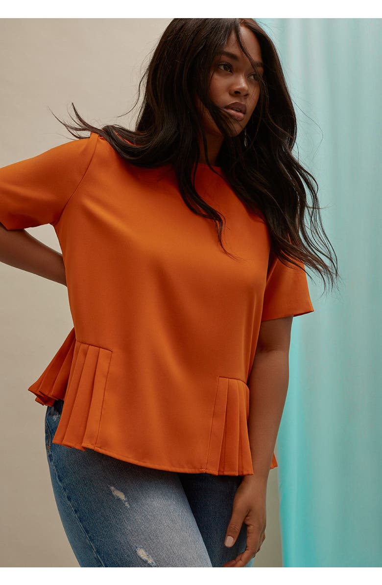 ELOQUII Pleated Hem Top, Alternate, color, Blueberry