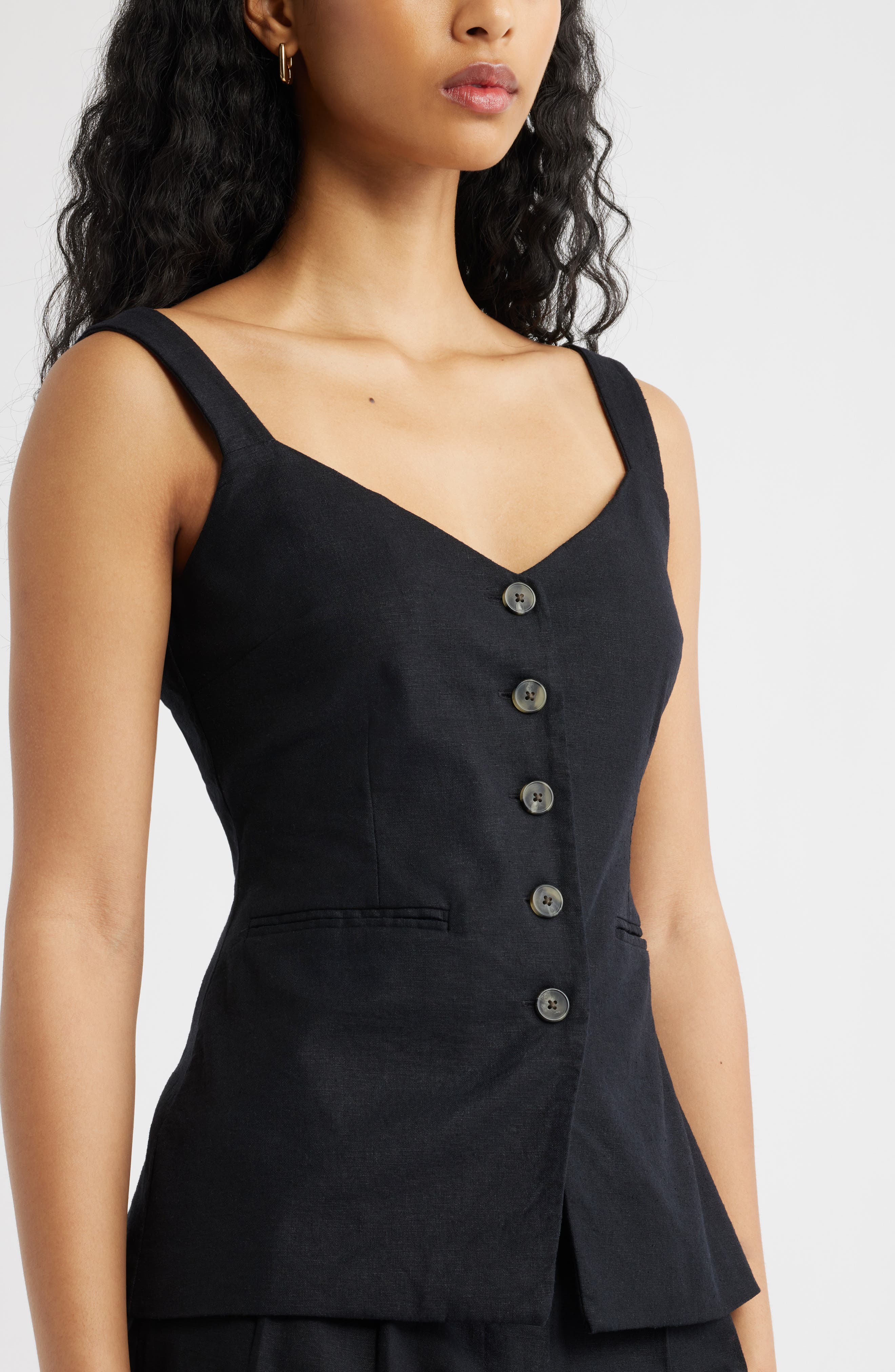Женские Open Edit Button Front Linen Blend Tank — фото 5