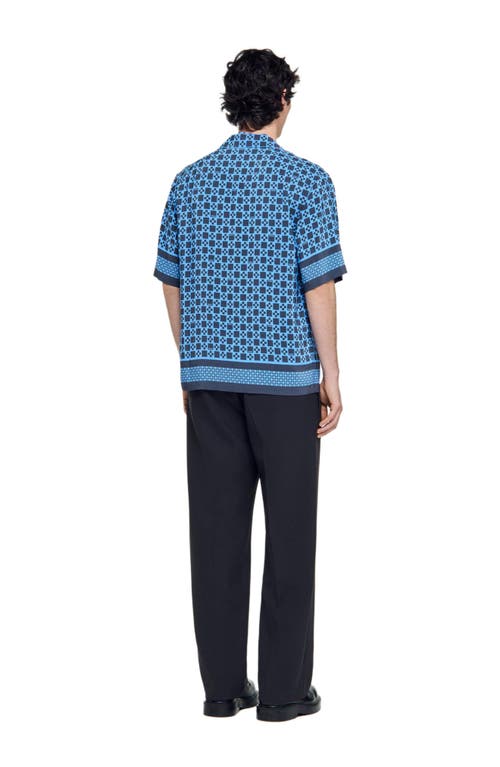 Sandro Square Cross Motif Flowing Blouse In Blue