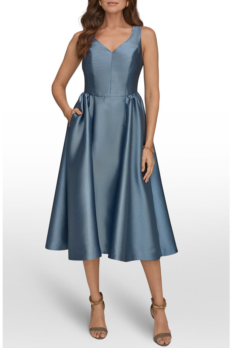 Satin A-Line Midi Dress, Main, color, WASHED INDIGO