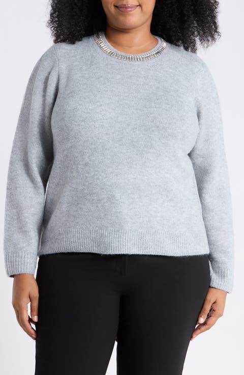 Rhinestone Neckline Sweater