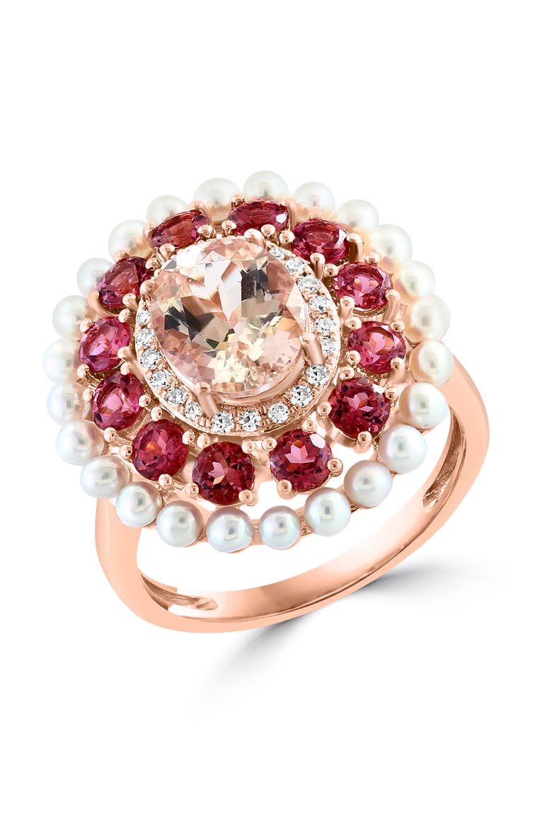 14K Rose Gold Diamond & Fresh Water Pearl Gemstone Cocktail Ring, Main, color, 14K Gold