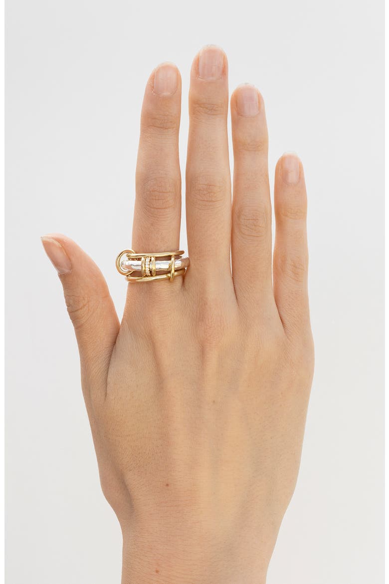 Gemini Vulcan Pavé Diamond Linked Stack Ring, Alternate, color, HAMMERED SILVER/ GOLD