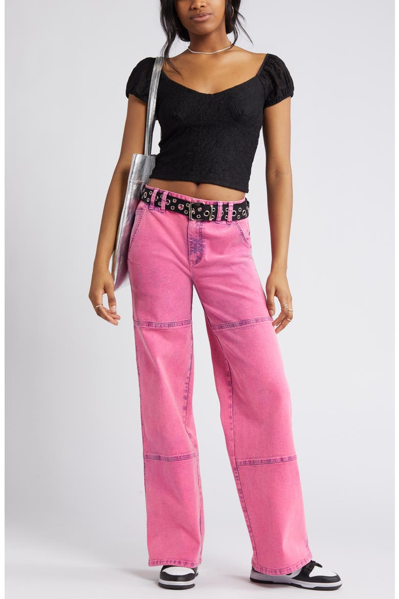 Acid Wash Paneled Wide Leg Carpenter Jeans, Main, color, ROSABELLA