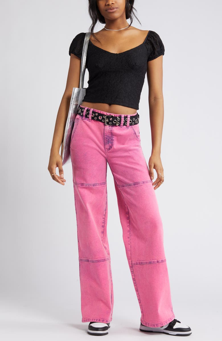 1822 Denim Acid Wash Paneled Wide Leg Carpenter Jeans, Main, color, 