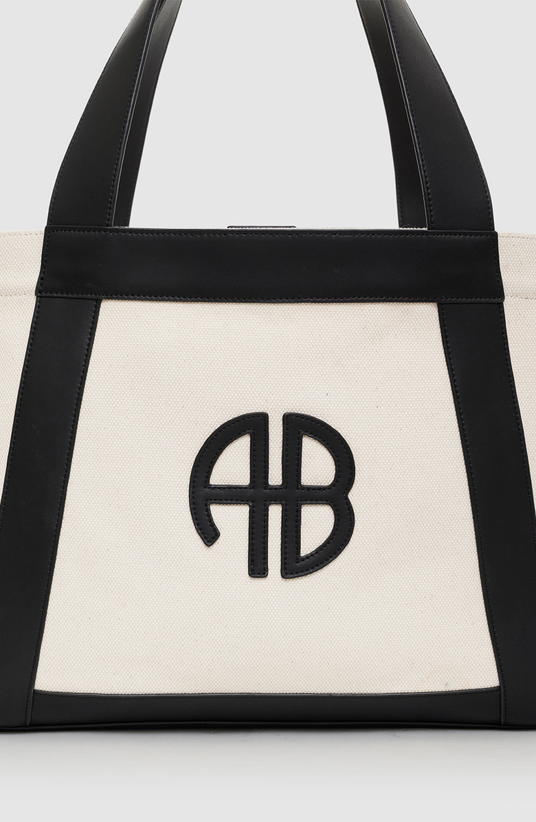 ANINE BING Cara Tote, Alternate, color, Natural Canvas / Black
