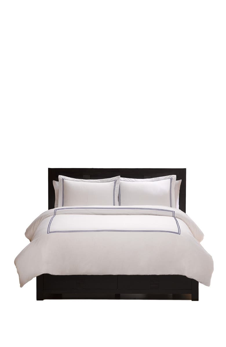 ELLA JAYNE HOME Queen Satin Stitched Duvet Set - Navy, Alternate, color,