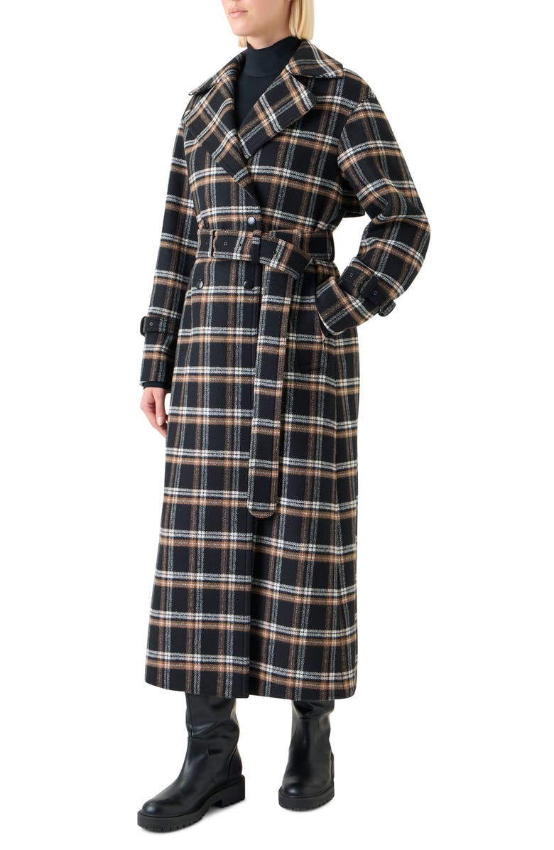 Akris punto Plaid Double Face Wool Blend Trench Coat, Alternate, color, Black-Camel-Cream