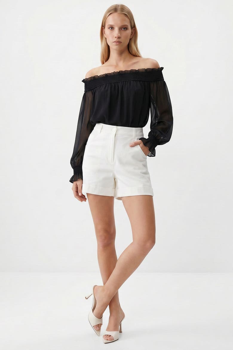 Pocketed Button Front Denim Shorts, Alternate, color, BONE
