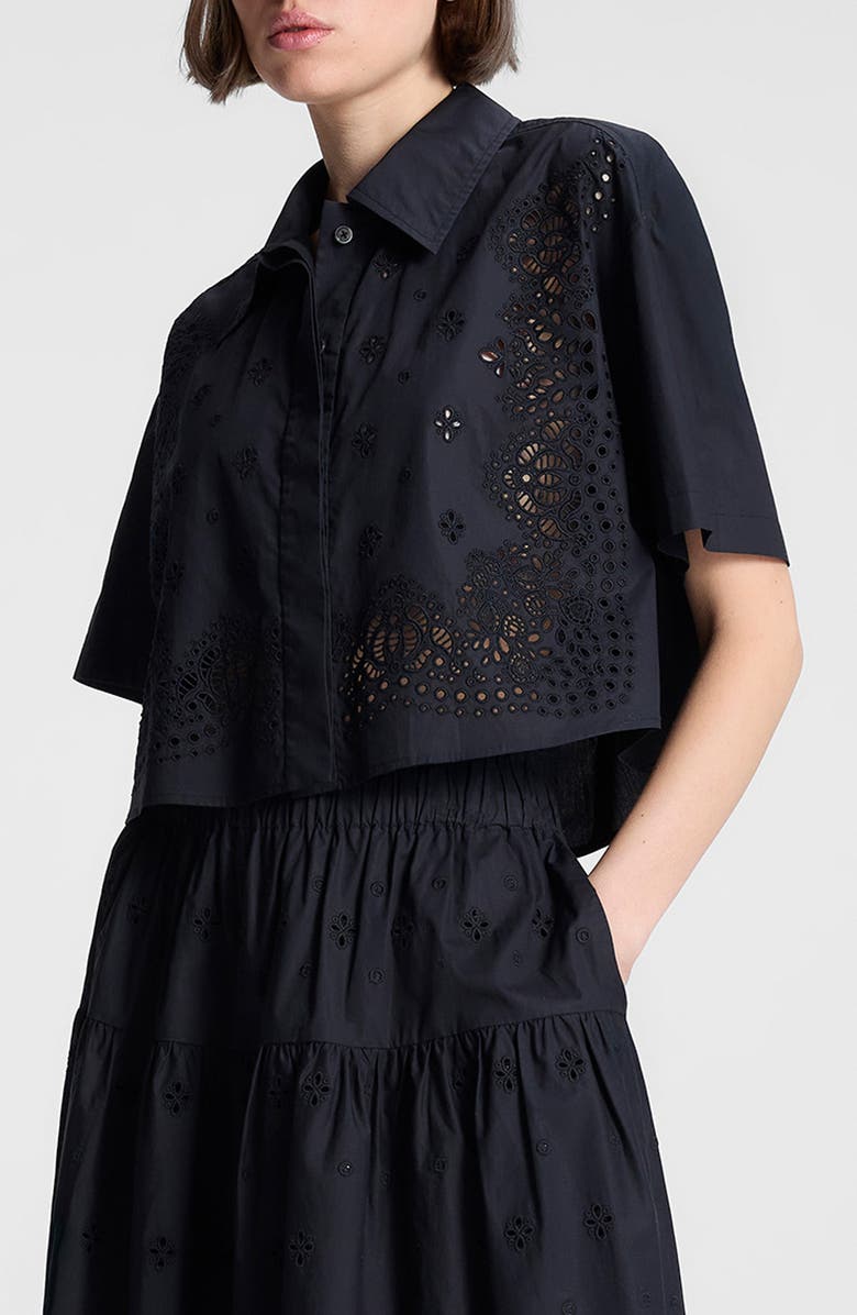 A.L.C. Jade Eyelet Boxy Crop Shirt, Alternate, color, Black