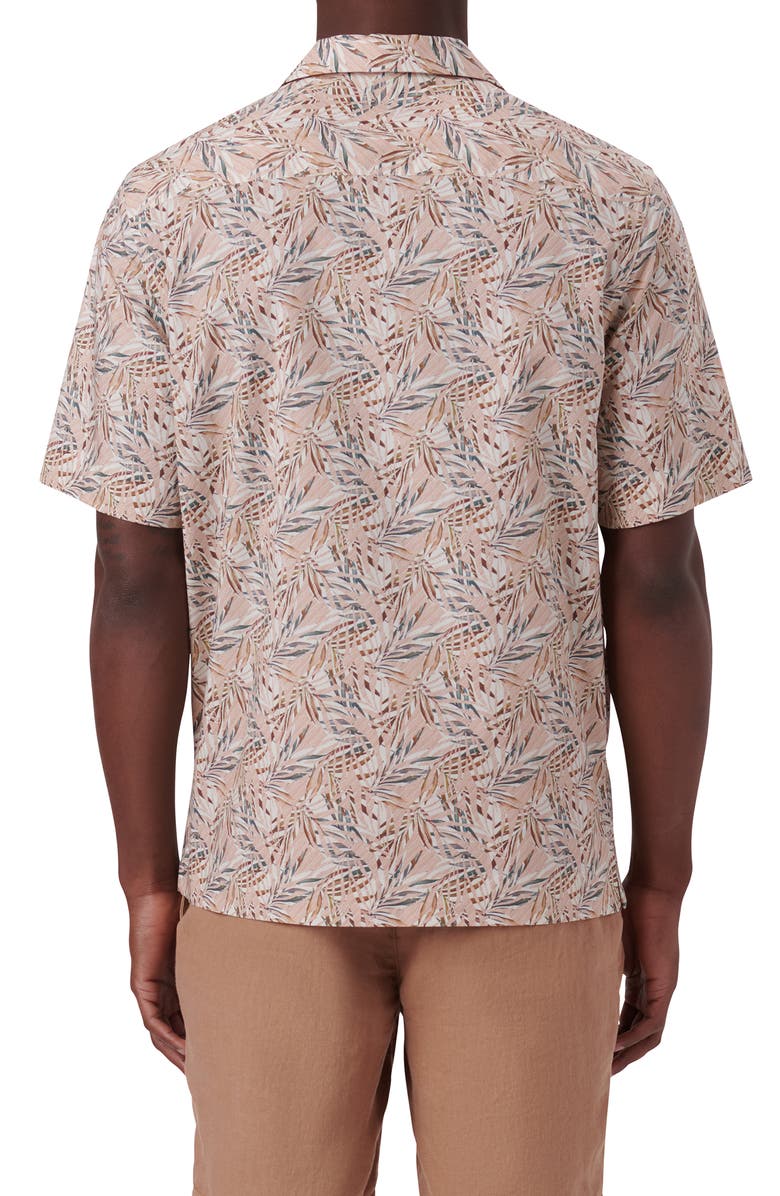 Bugatchi Shaped Fit Short Sleeve Button-Up Camp Shirt, Alternate, color, Mocha