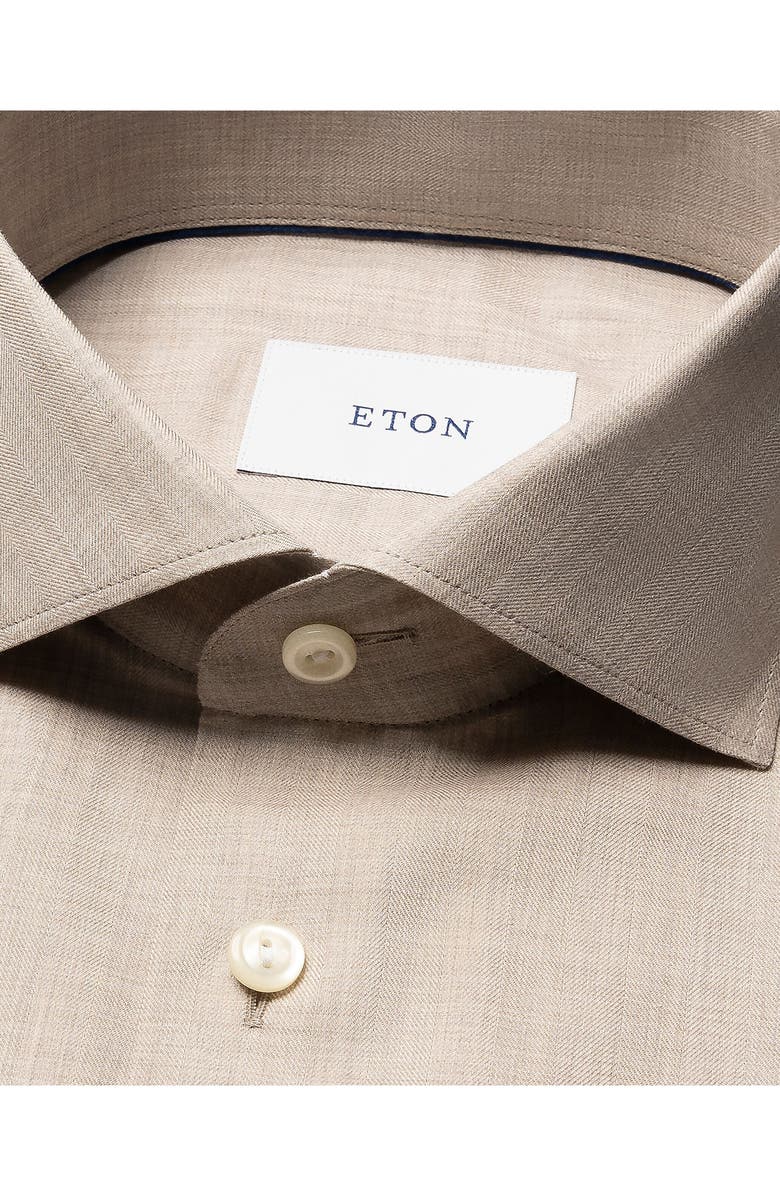 Eton Slim Fit Flannel Dress Shirt, Alternate, color, Light Beige