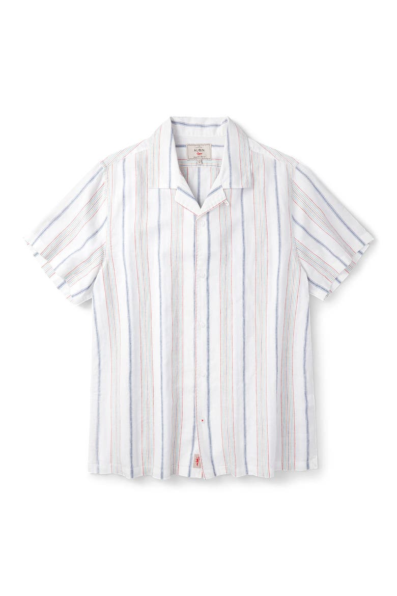 Abbey Cuban Collar Short Sleeved Shirt, Alternate, color, White Mix Stripe