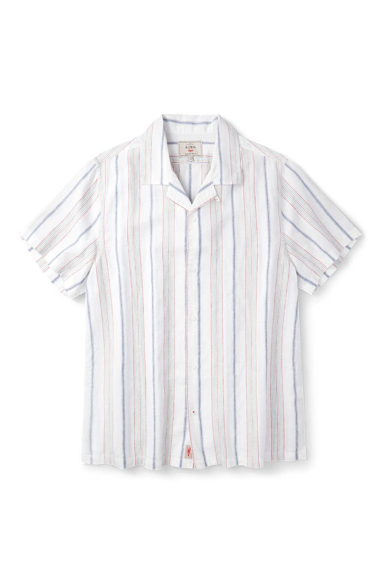 Aubin Abbey Cuban Collar Short Sleeved Shirt, Alternate, color, White Mix Stripe