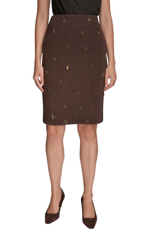 Donna Karan New York Embroidered Bead Pencil Skirt In Brown