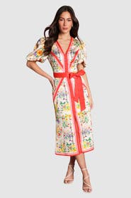 Coast Satin Scarf Print V-Neck Midi Dress