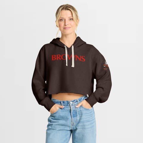 Women's Fanatics Brown Cleveland Browns Oversized Hometown Heritage Cropped Hoodie