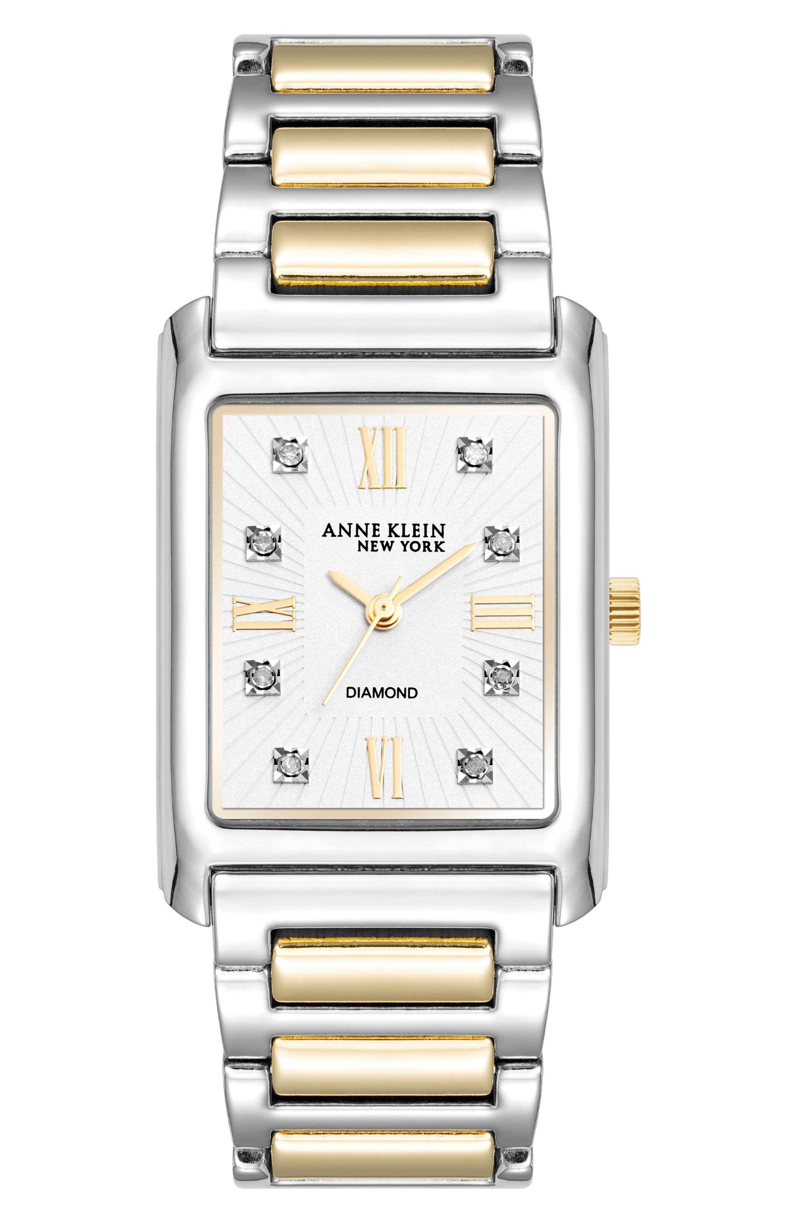 Anne Klein Three Hand Quartz Diamond Dial Bracelet Watch, 26mm x 37mm