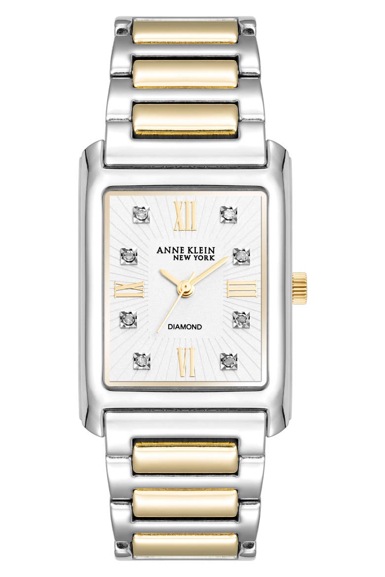 Three Hand Quartz Diamond Dial Bracelet Watch, 26mm x 37mm, Main, color, SILVER/ TWO-TONE