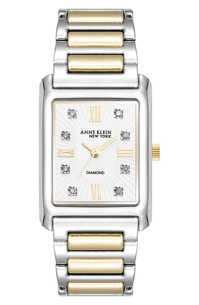 Anne Klein Three Hand Quartz Diamond Dial Bracelet Watch, 26mm x 37mm, Main, color,