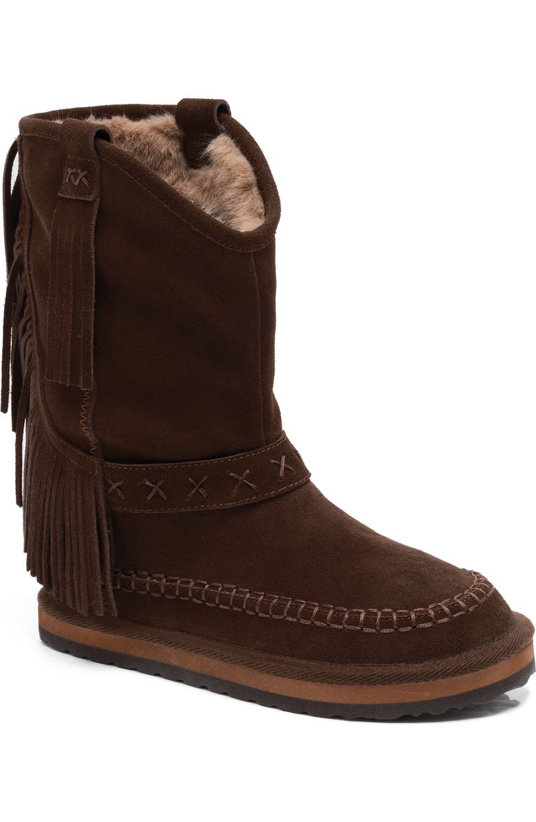 Free People Faye Fringe Faux Fur Boot, Main, color, Chocolate Suede