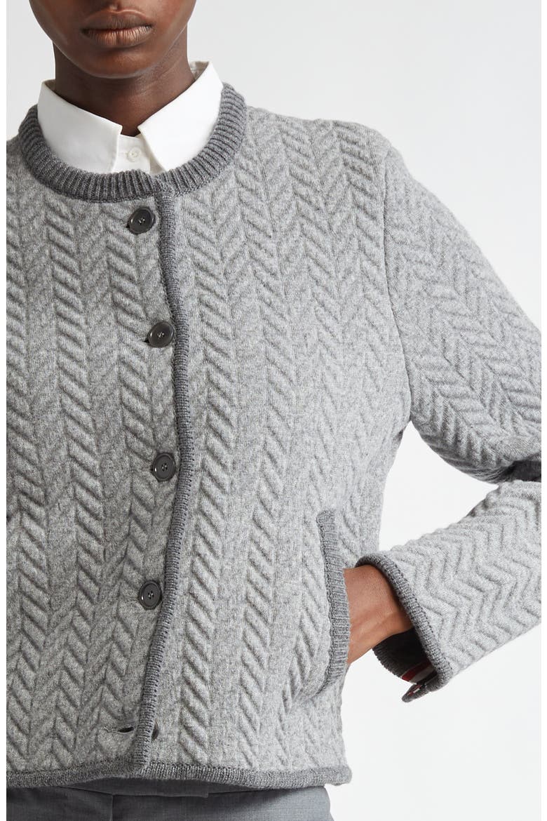 Herringbone Knit Wool Blend Cardigan, Alternate, color, LIGHT GREY