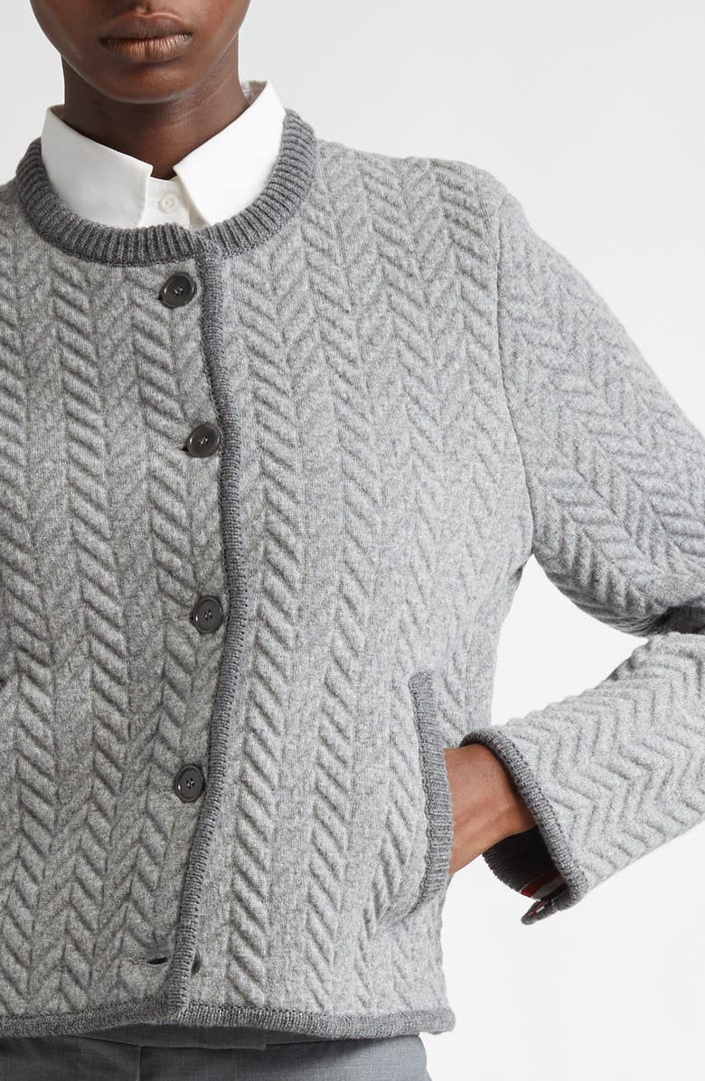 Thom Browne Herringbone Knit Wool Blend Cardigan, Alternate, color,