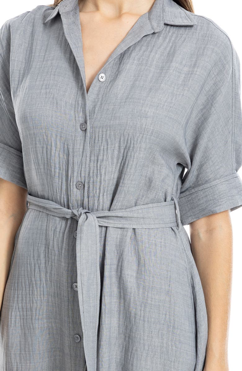 MAX STUDIO Short Sleeve Textured Maxi Shirtdress, Alternate, color, Heather Grey