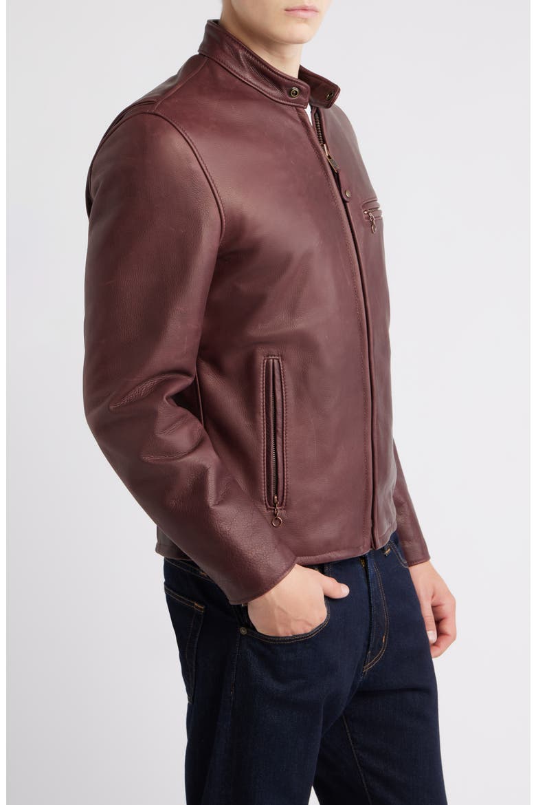 Café Racer Oil Tanned Leather Moto Jacket, Alternate, color, WINE