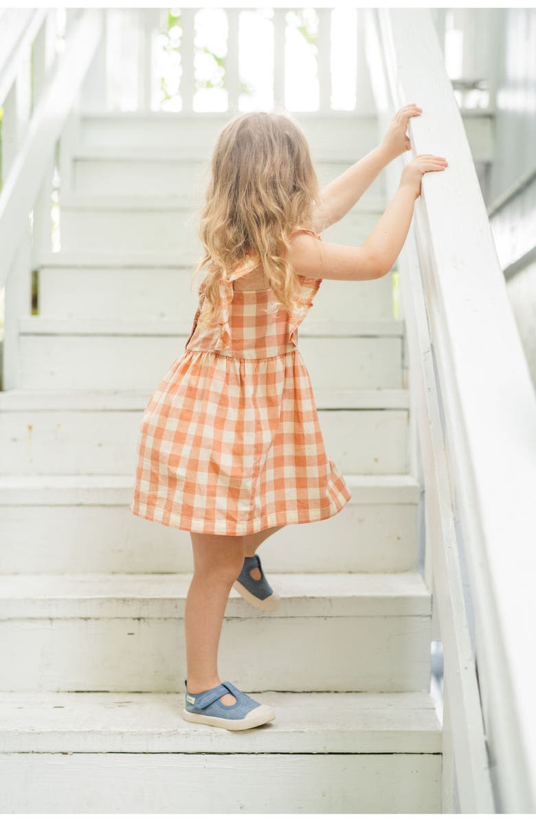 Pehr Kids' Checkmate Flutter Sleeve Organic Cotton Dress, Alternate, color, Melon