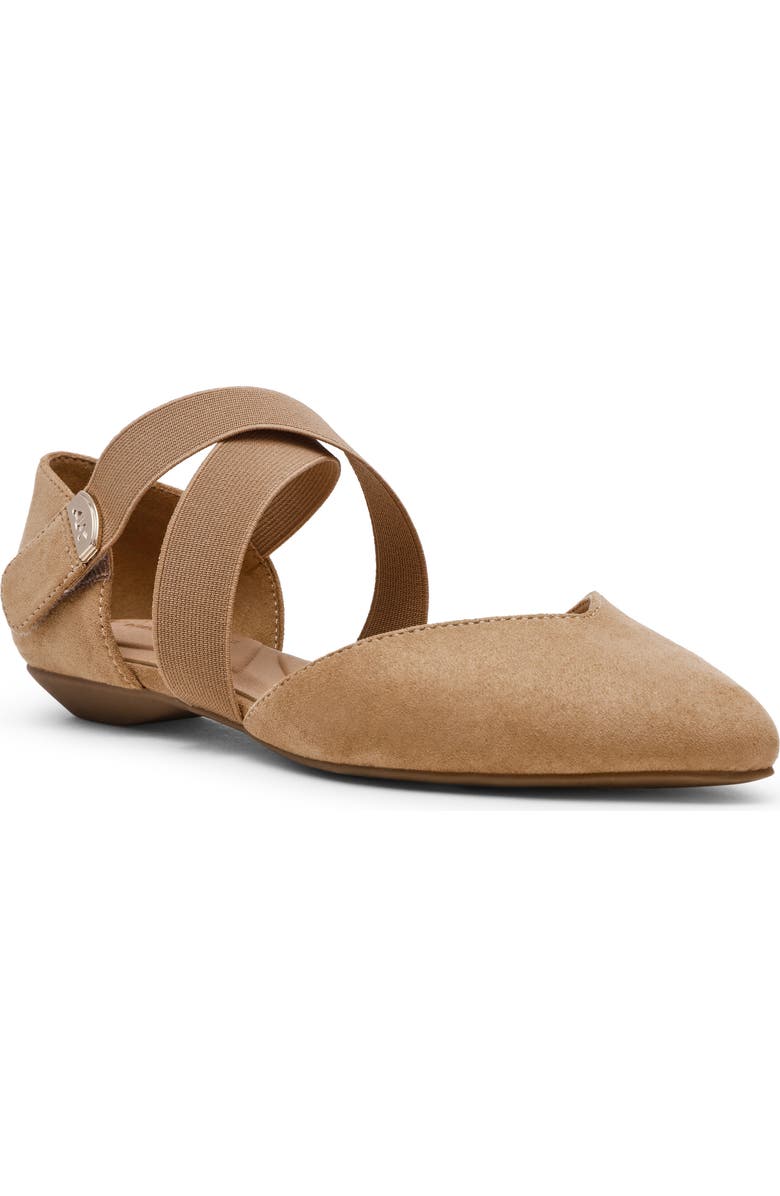 Anne Klein Oswaldo Pointed Toe Flat, Main, color, Sandstone Microsuede