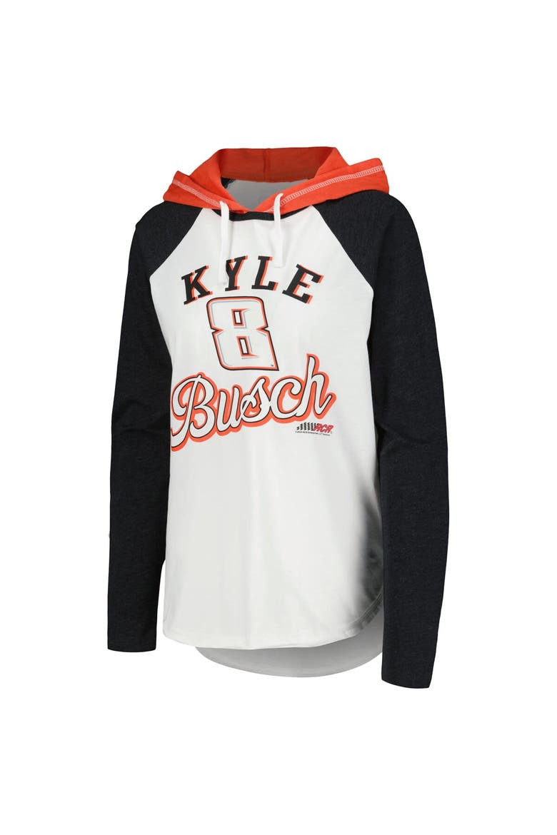 Women's G-III 4Her by Carl Banks White Kyle Busch MVP Raglan Hooded Long Sleeve T-Shirt, Alternate, color, White