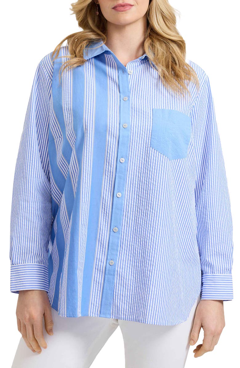 Foxcroft Mix Stripe Button-Up Shirt, Main, color, Blue Multi