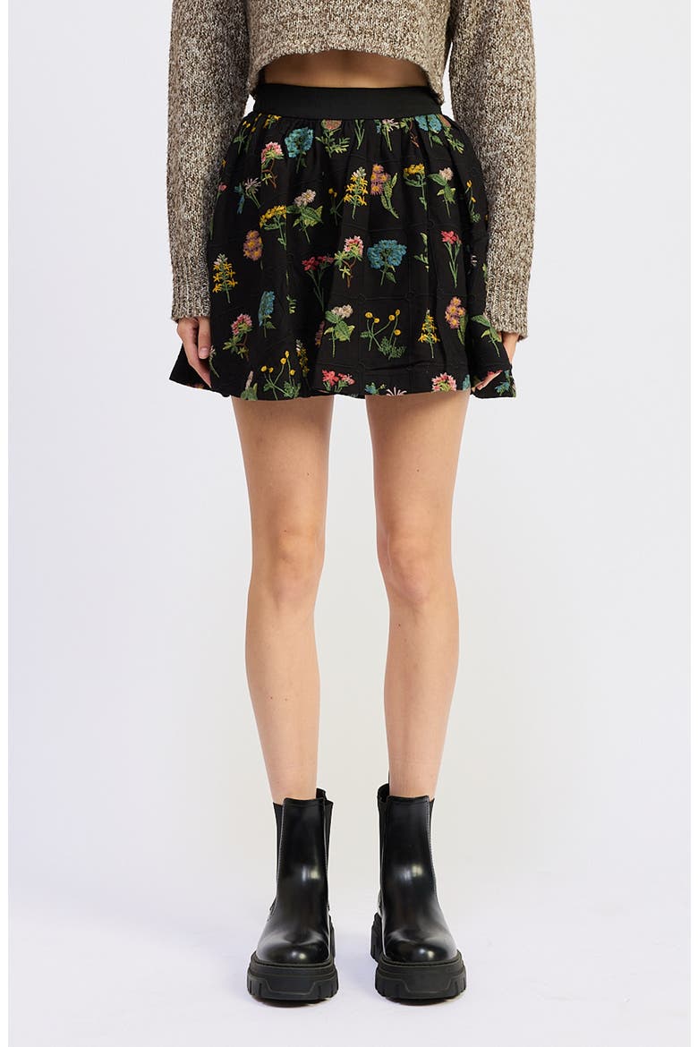 Lia Floral Embroidery Miniskirt, Main, color, BLACK MULTI