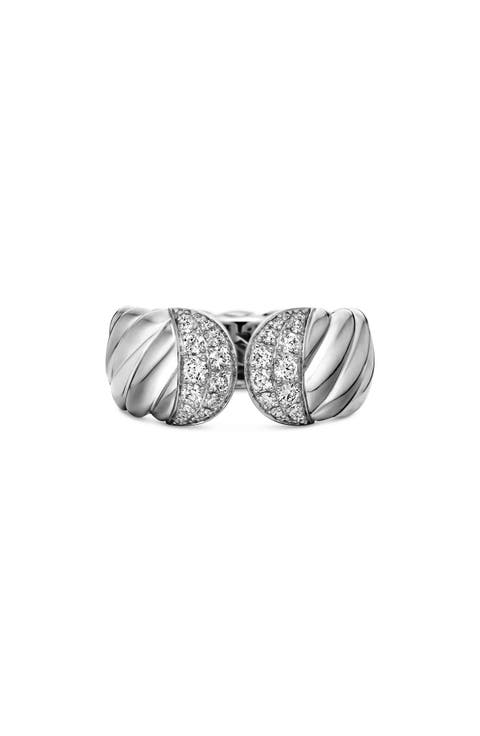 Sculpted Cable Ring with Pavé Diamonds