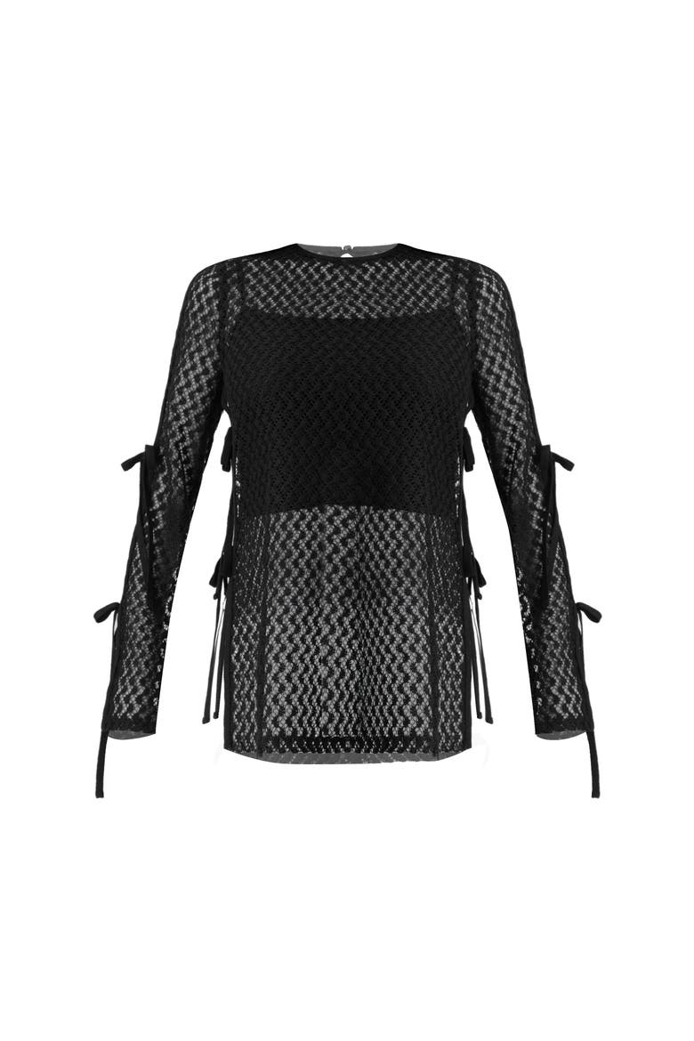 Tie-Sleeve See Through Lace Blouse, Alternate, color, Black