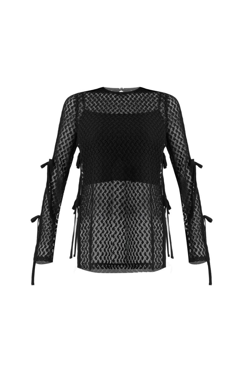IVONNE Tie-Sleeve See Through Lace Blouse, Alternate, color, Black
