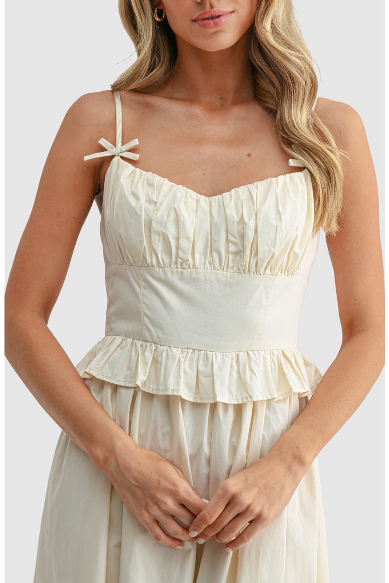 Ruffle Waist Cotton Midi Dress, Alternate, color, IVORY
