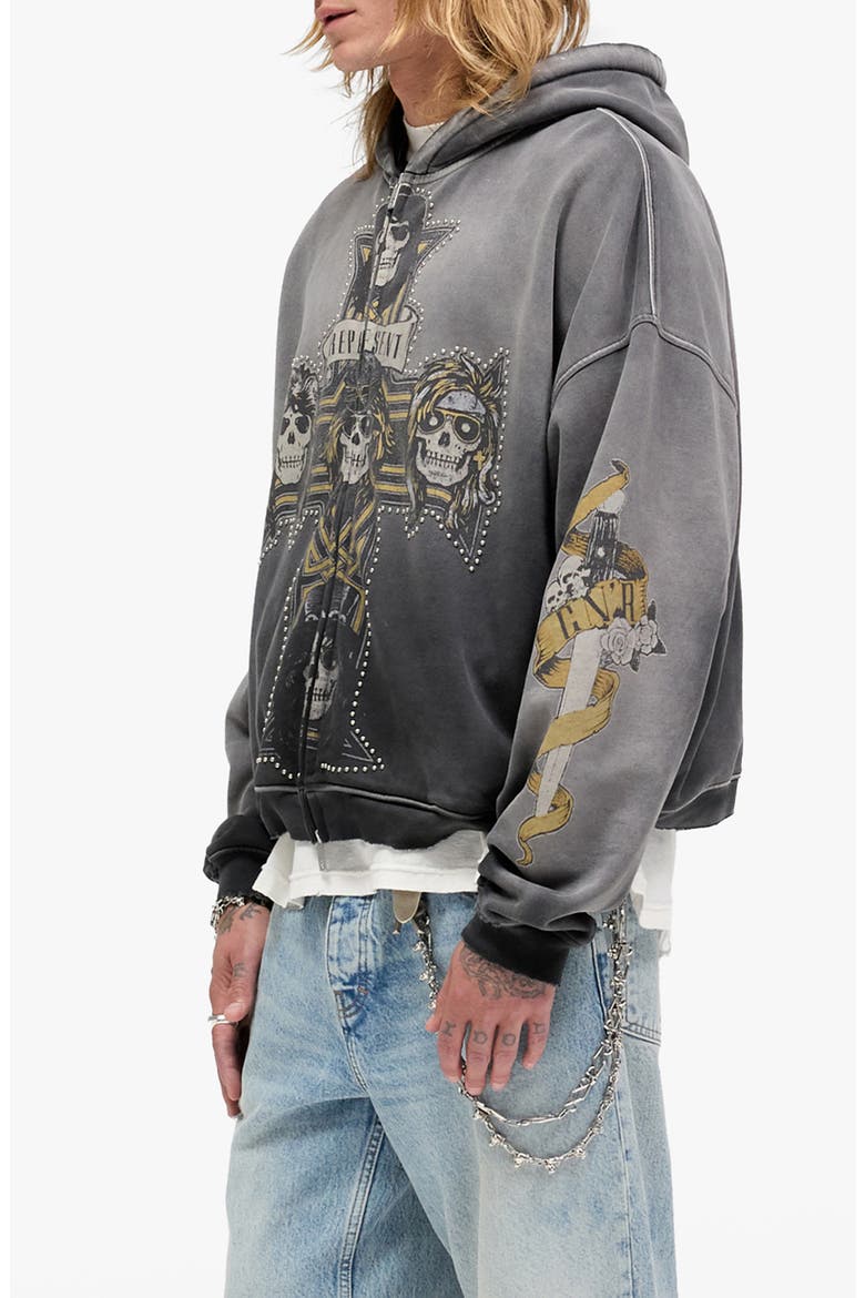 G 'n' R Cross Graphic Zip Hoodie, Alternate, color, STAINED BLACK