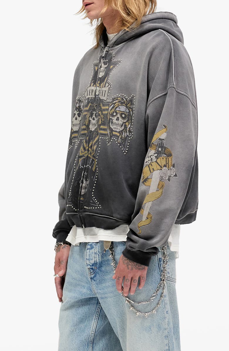 Represent G 'n' R Cross Graphic Zip Hoodie, Alternate, color, Stained Black