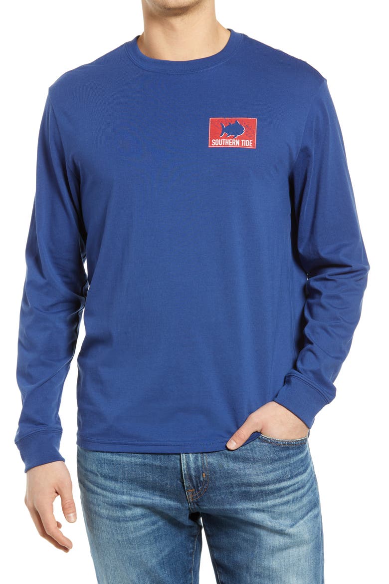 Shark Flag Long Sleeve Graphic Tee, Main, color, BLUE NIGHT