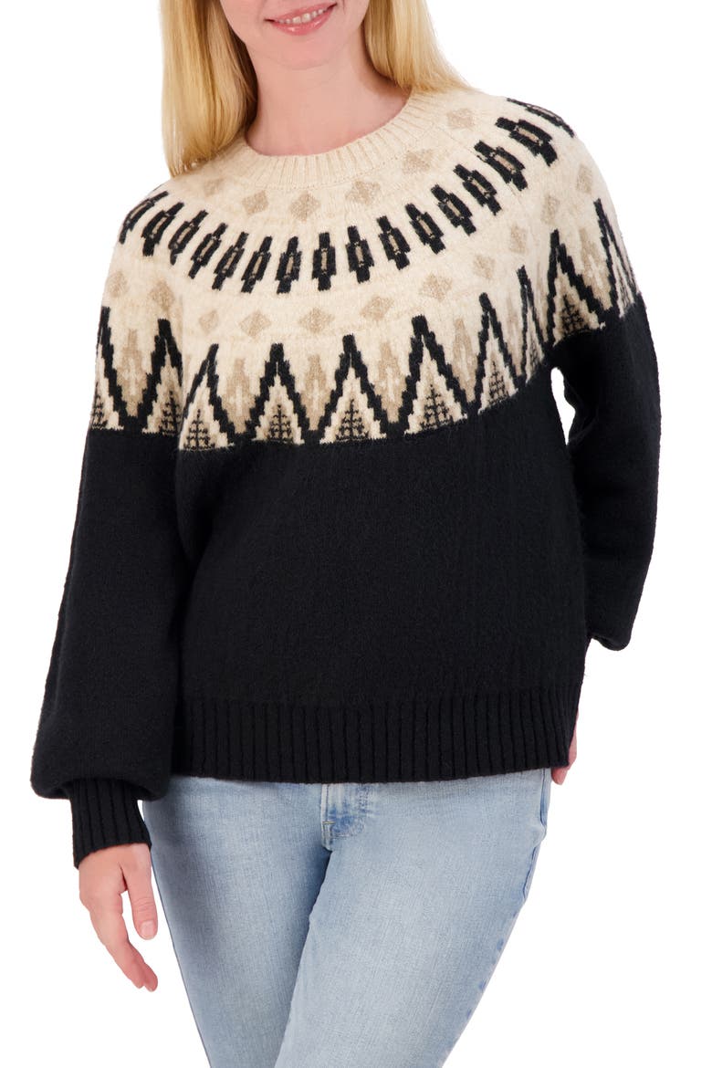 Fair Isle Crew Sweater, Main, color, BLACK COMBO