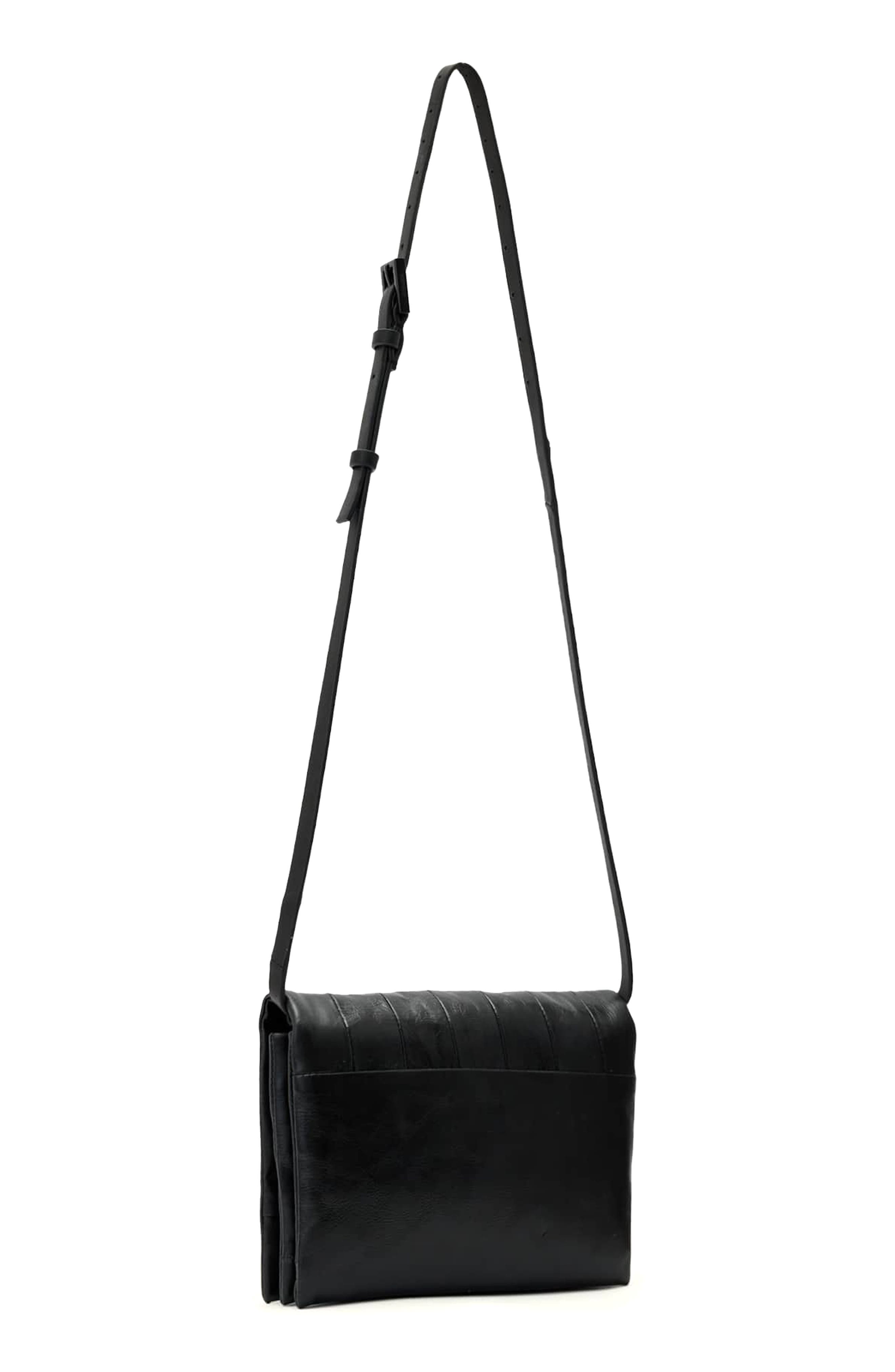 AllSaints Uma Leather Crossbody Bag, Alternate, color, Black