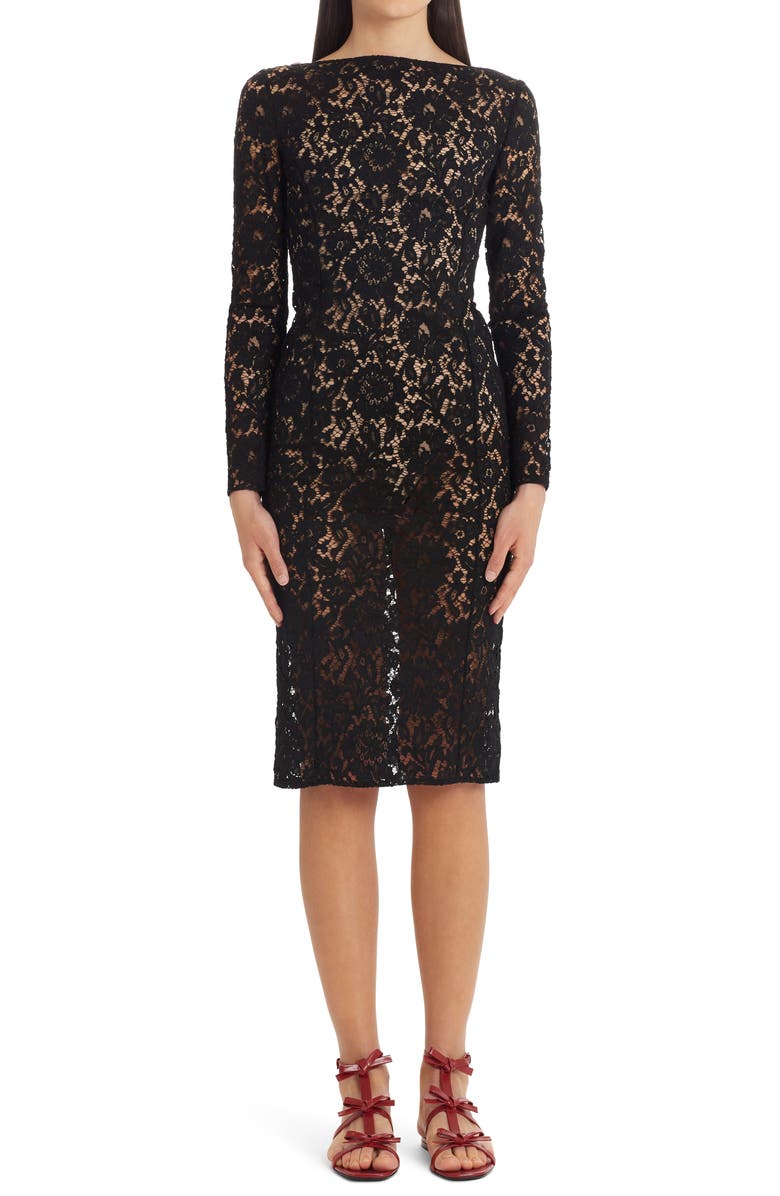 Valentino Lace Long Sleeve Sheath Dress, Alternate, color, 