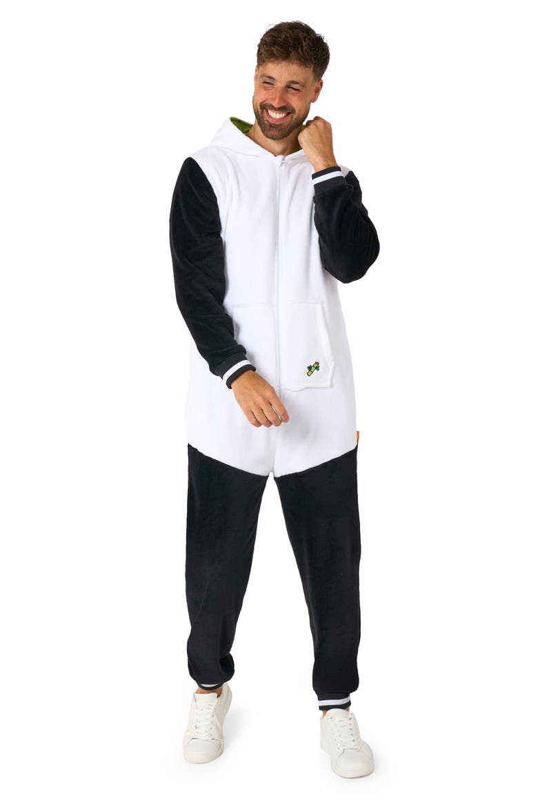 Panda Hooded Fleece Costume Jumpsuit, Alternate, color, BLACK