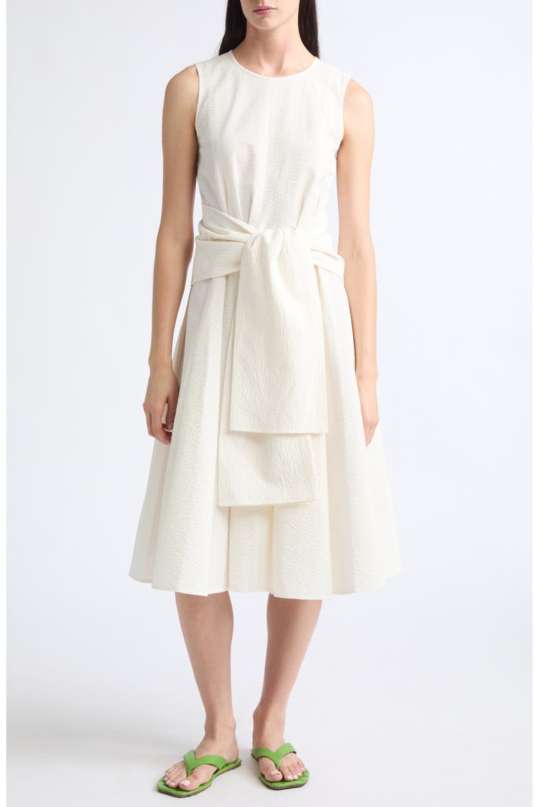 Cloque Cotton Seersucker Fit & Flare Dress, Main, color, IVORY