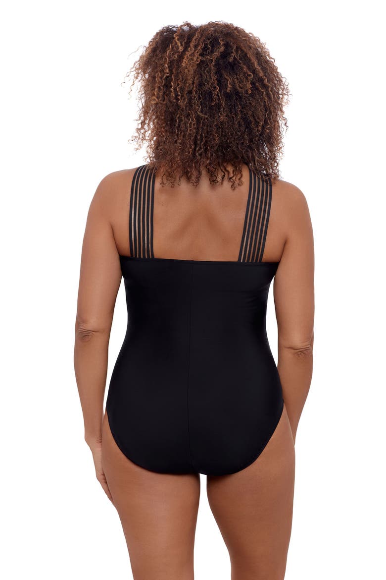 High Criss Cross Neck Full Coverage Novelty Trim One-Piece Swimsuit, Alternate, color, Black