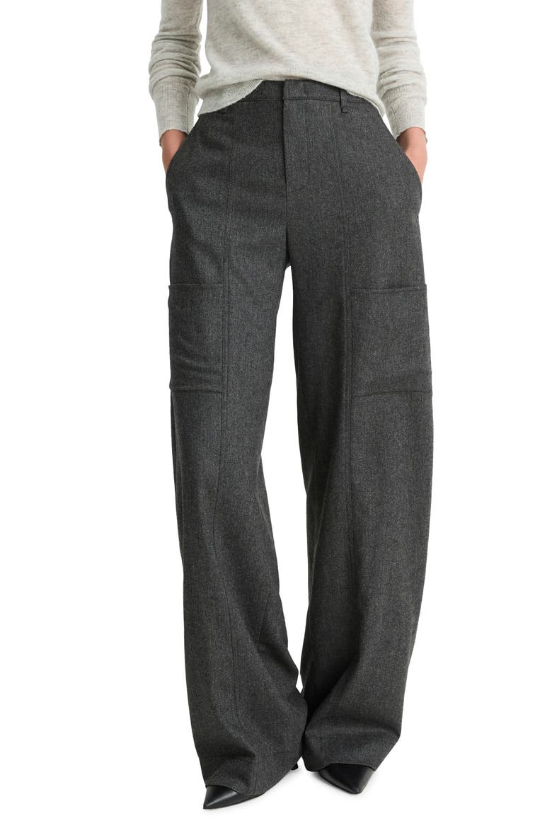Herringbone Wide Leg Trousers, Main, color, CHARCOAL