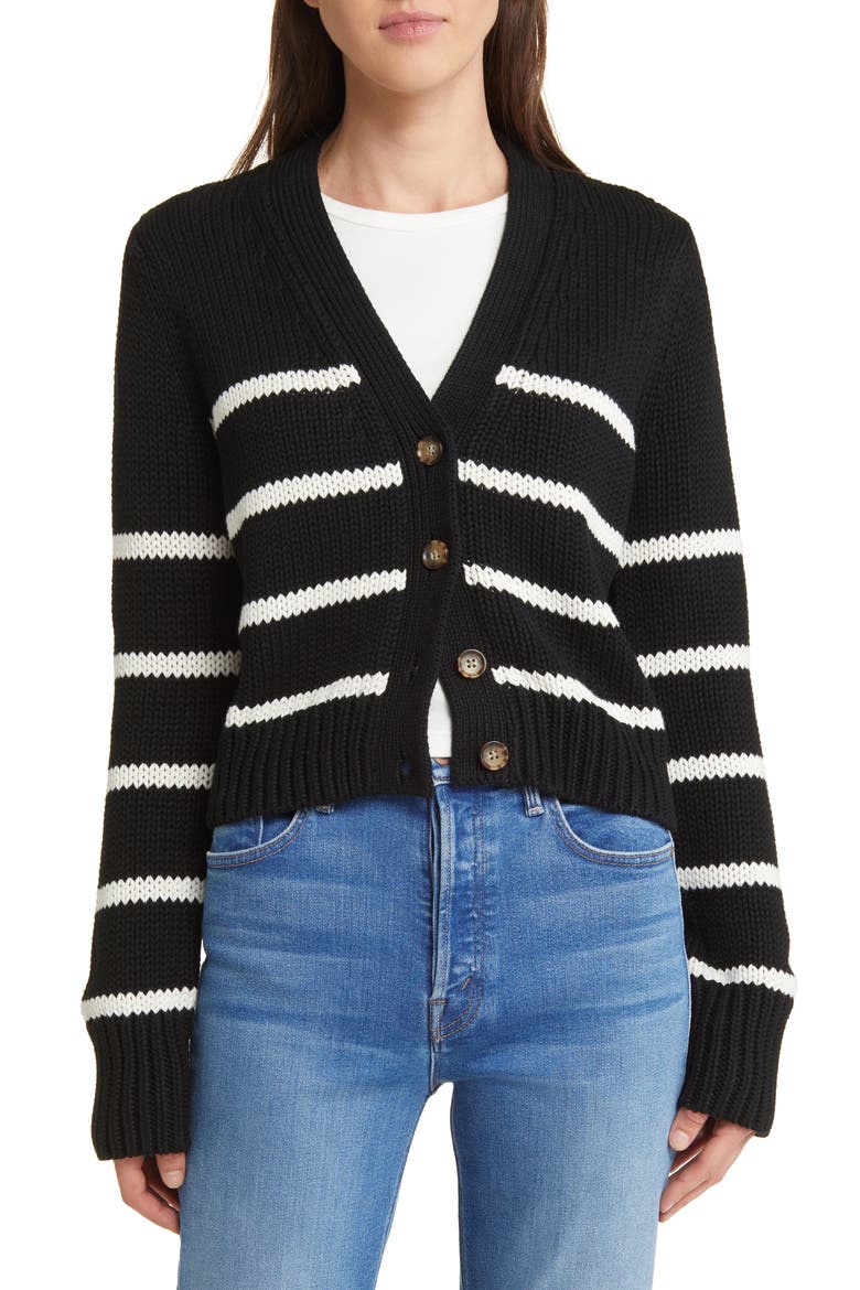 Marina Stripe Cardigan, Alternate, color, BLACK/ CREAM